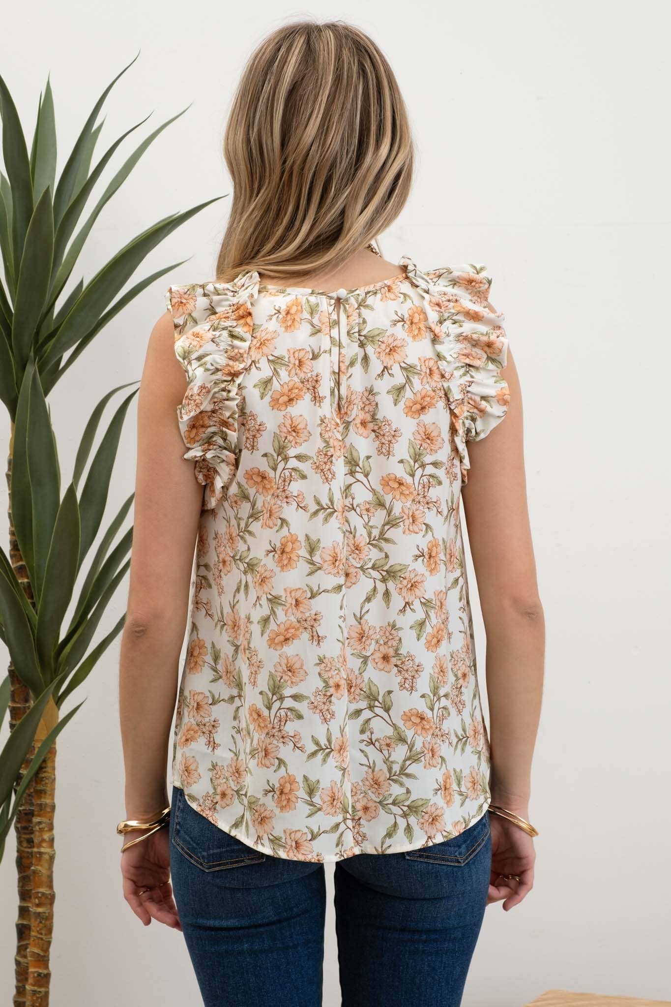 FLORAL PRINT ROUND NECK BLOUSE