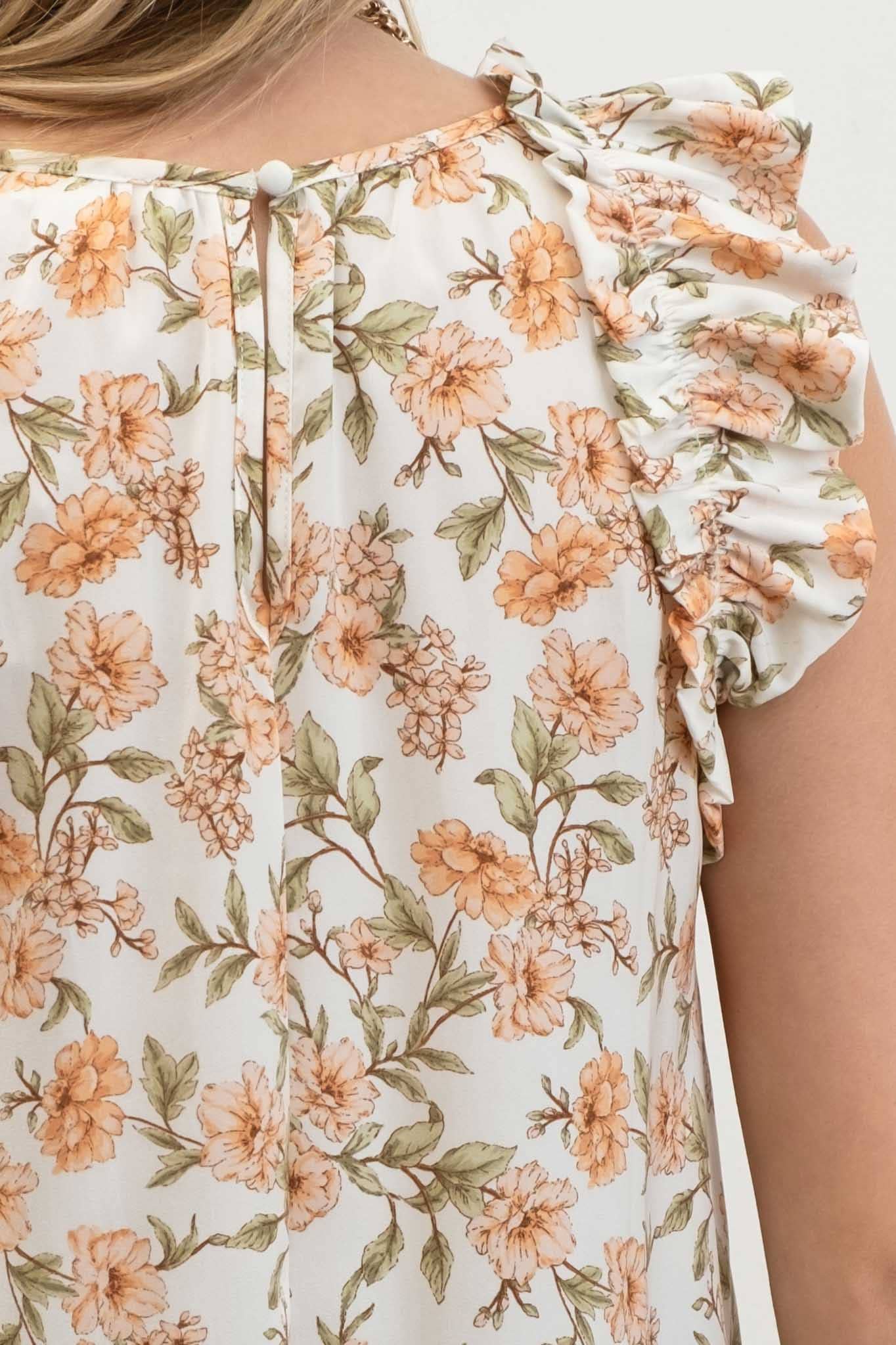 FLORAL PRINT ROUND NECK BLOUSE
