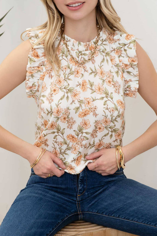 FLORAL PRINT ROUND NECK BLOUSE